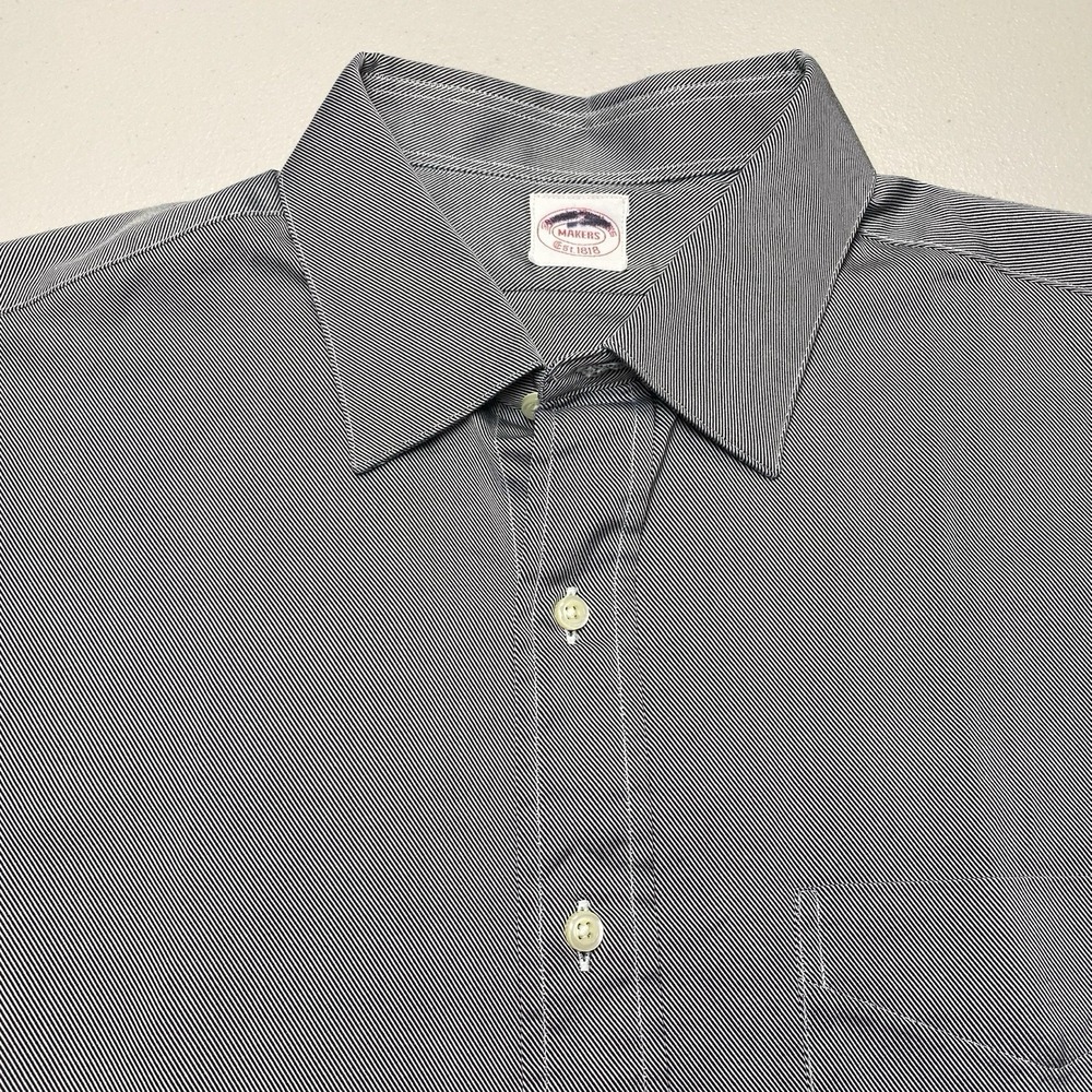 ?90s Brooks Brothers Makers Dress Shirt (XL) Cotton Twill Gray USA READ